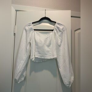 Altar'd State White Long Sleeve Top with Puff Sleeves